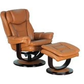 Roscoe Swivel Pedestal Recliner & Ottoman in Orange Top Grain Leather